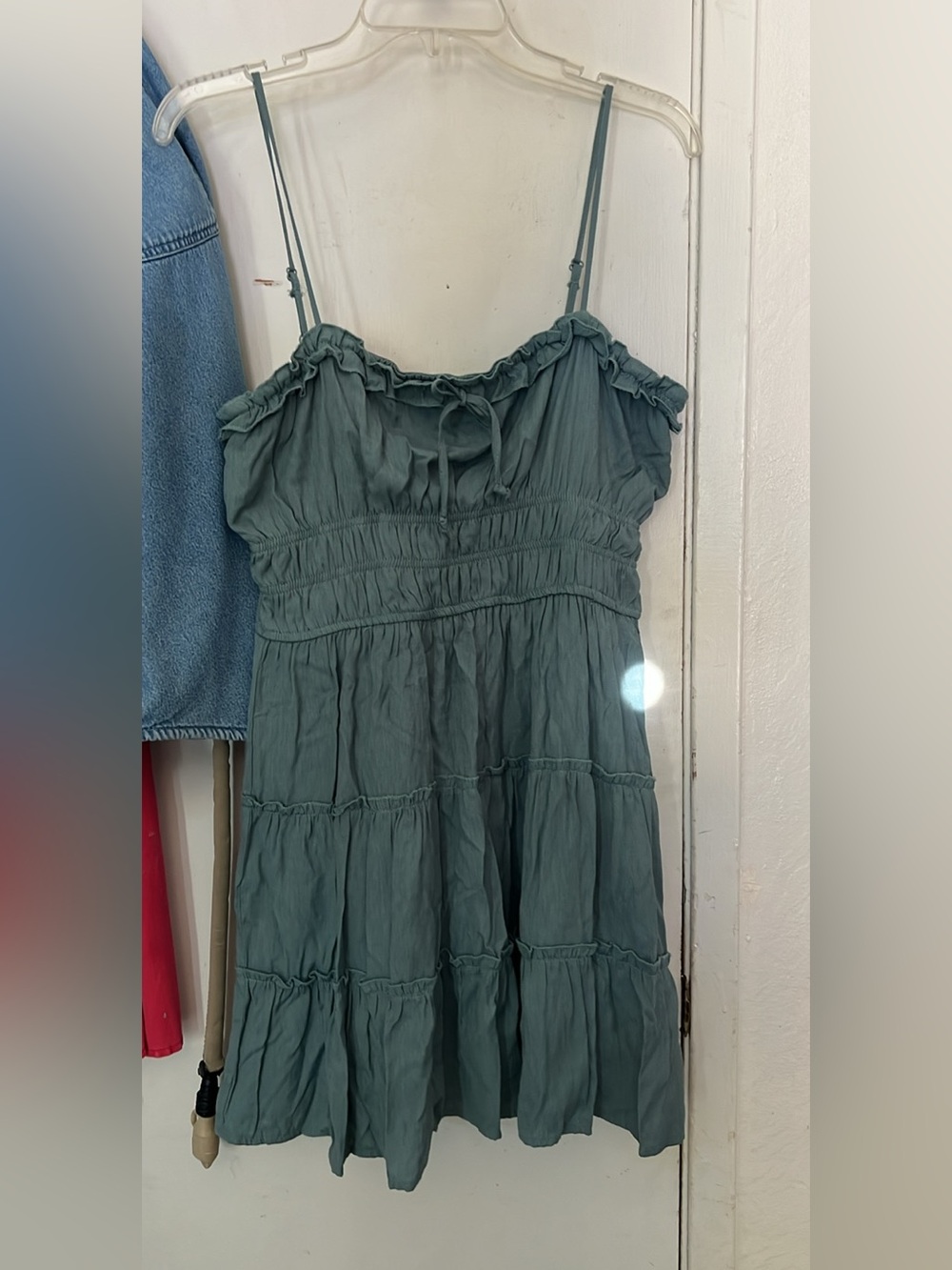 Trixxi Dusty Teal Ruffle-Waist Sundress